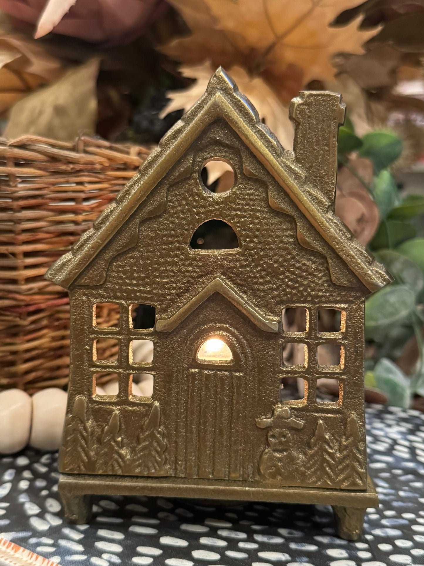 House Tealight Holder Antique Brass