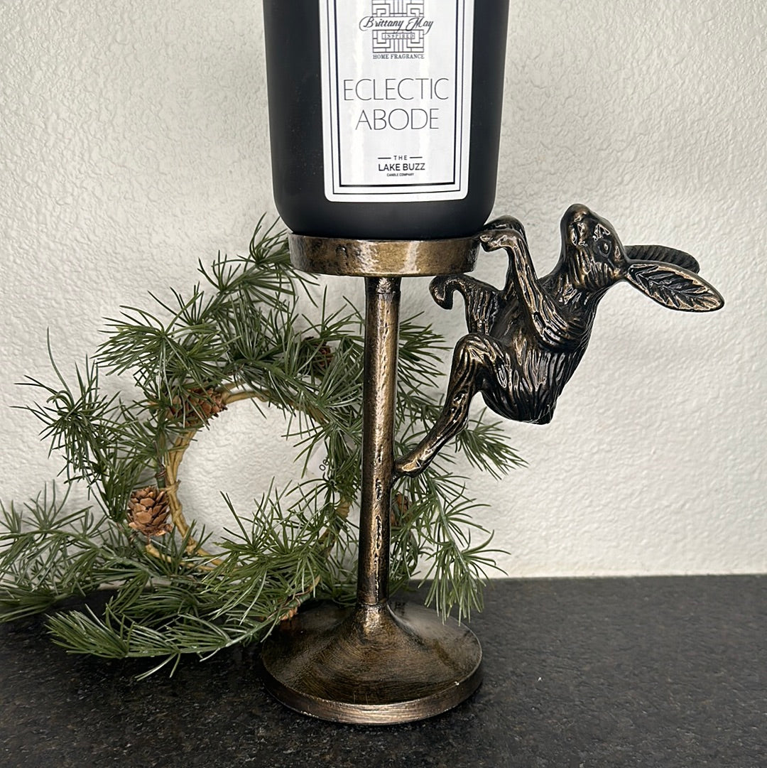 Antique Brass Rabbit Single Candle Holder