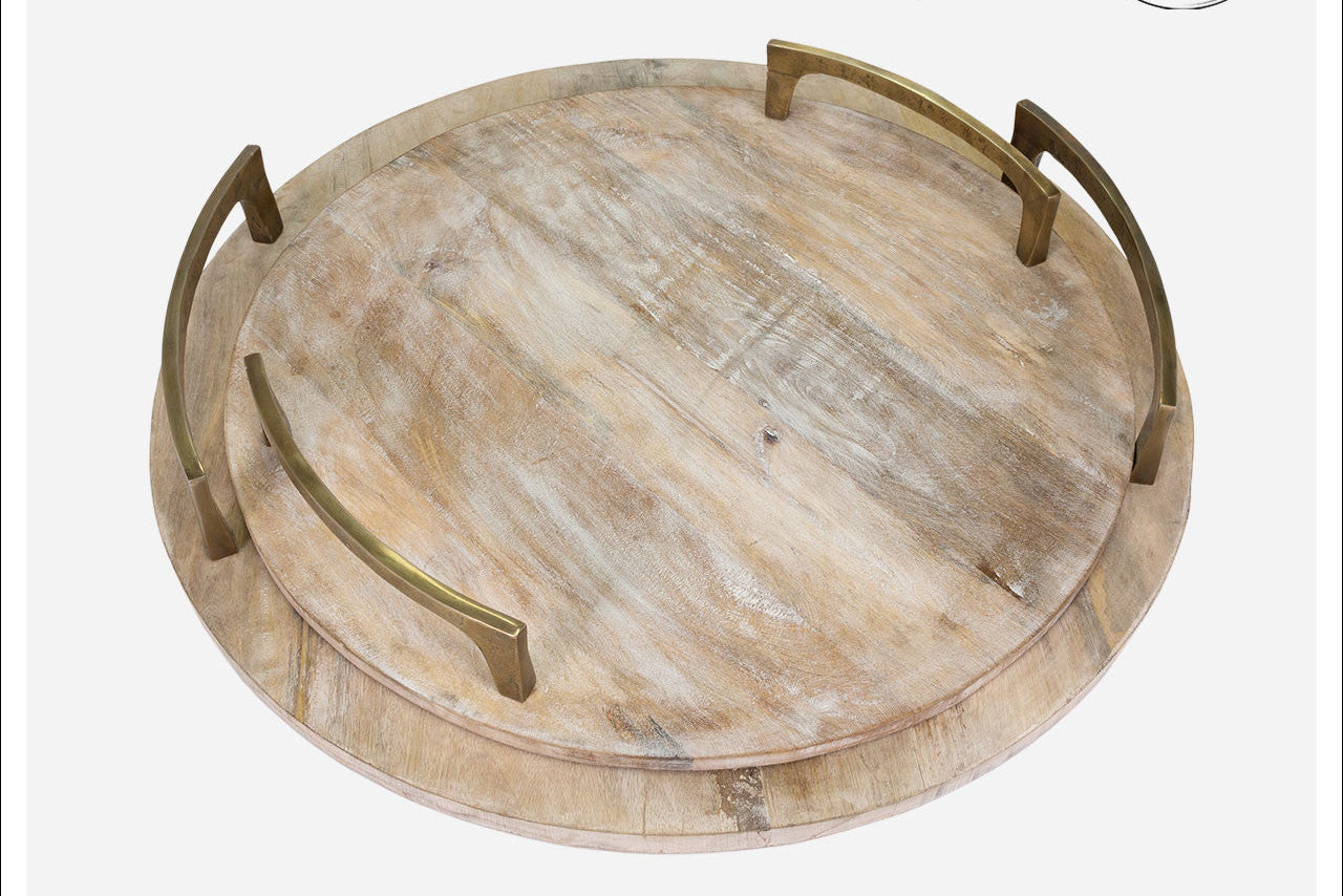 Oversized Wooden Tray with Gold Handles