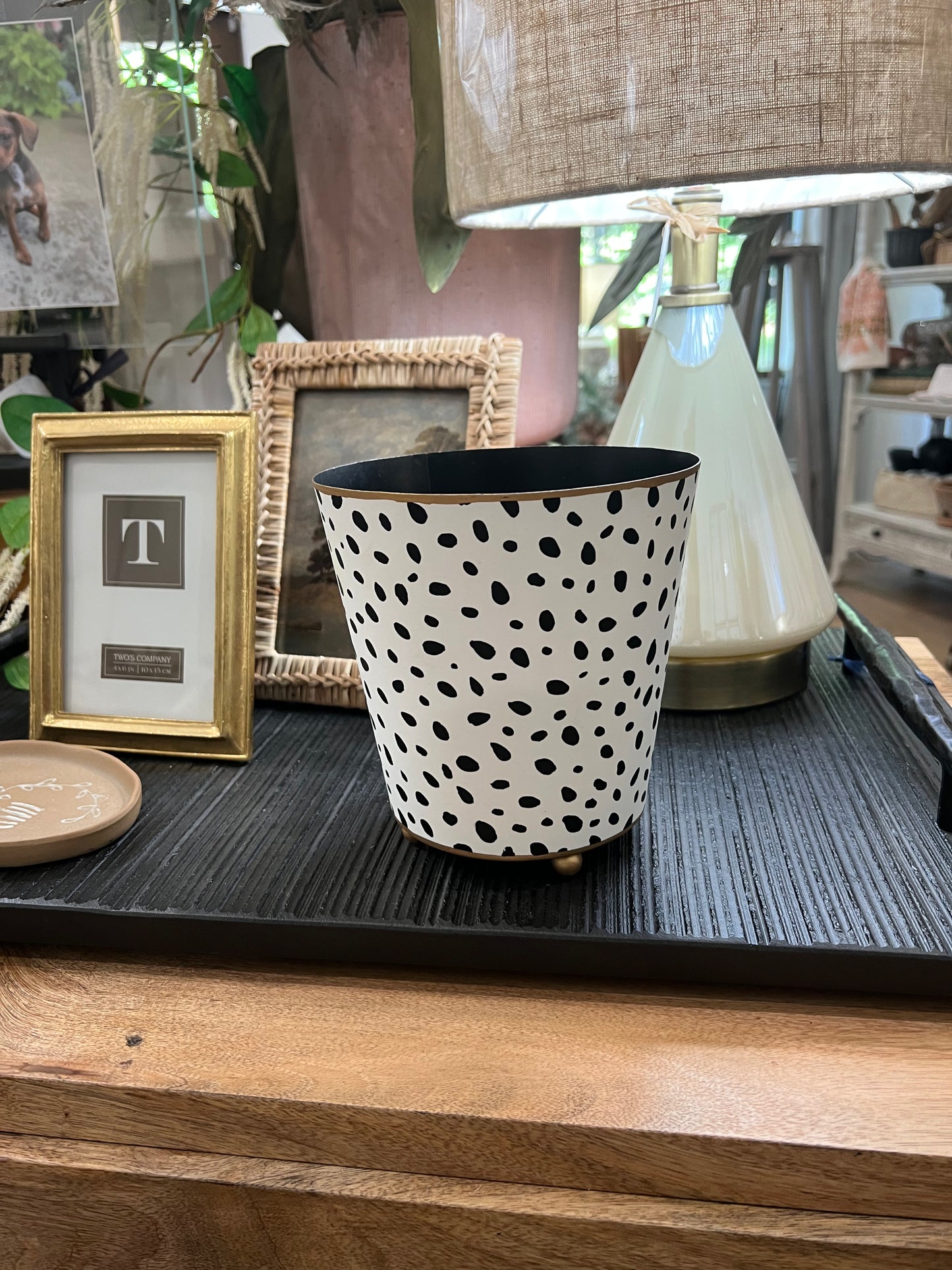 White and black spot catch pot