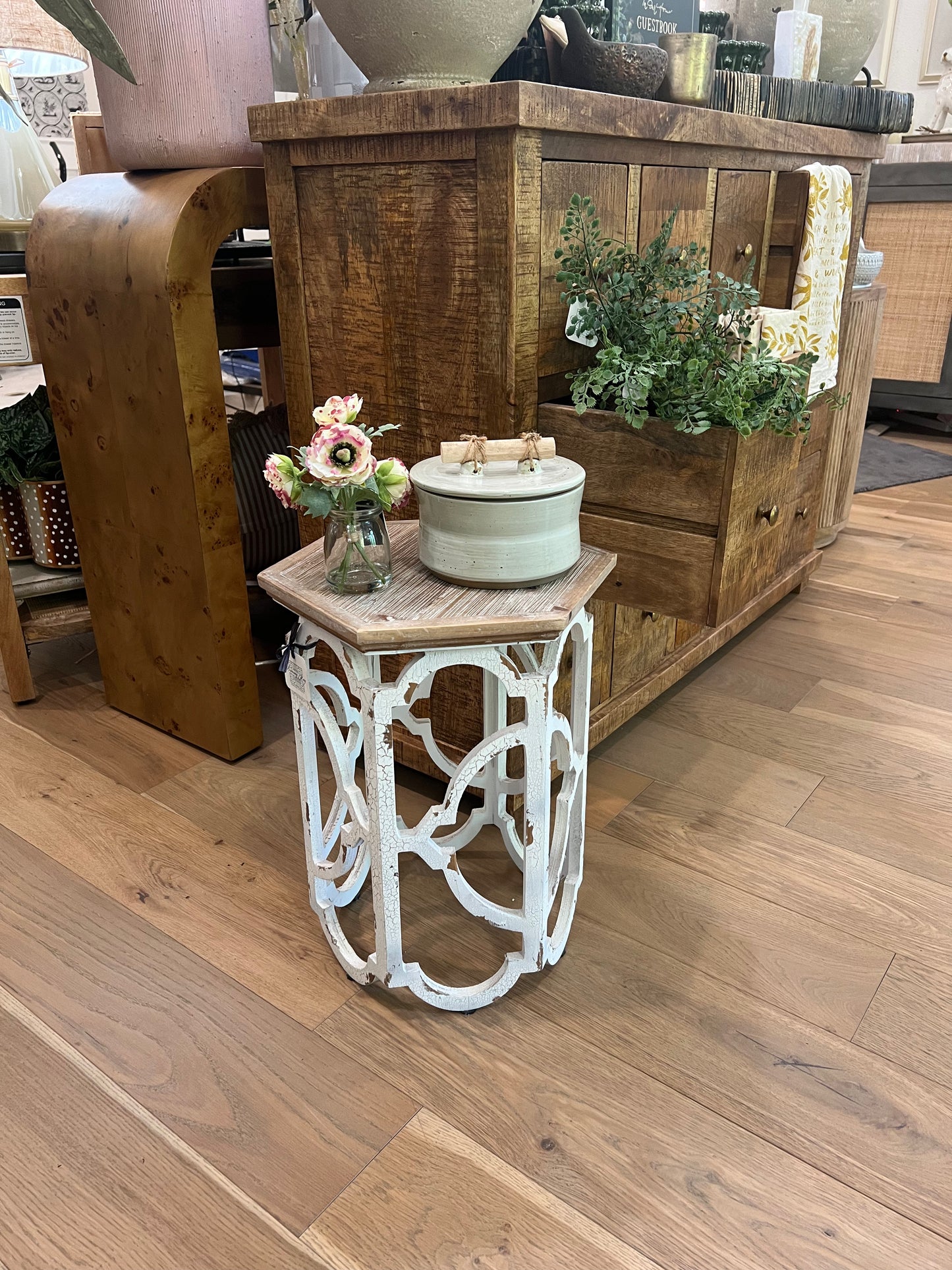 White cut out barrel table