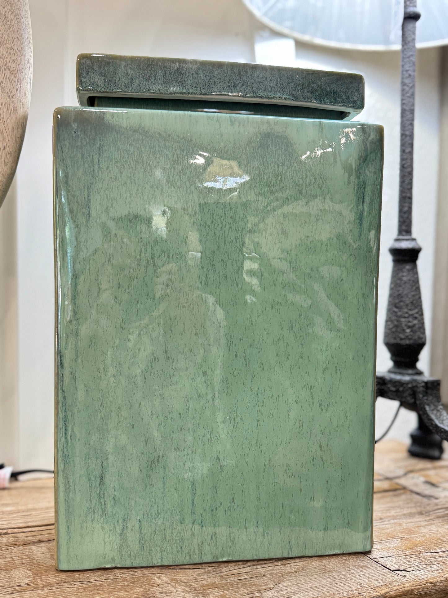 Green rectangular jar with lid