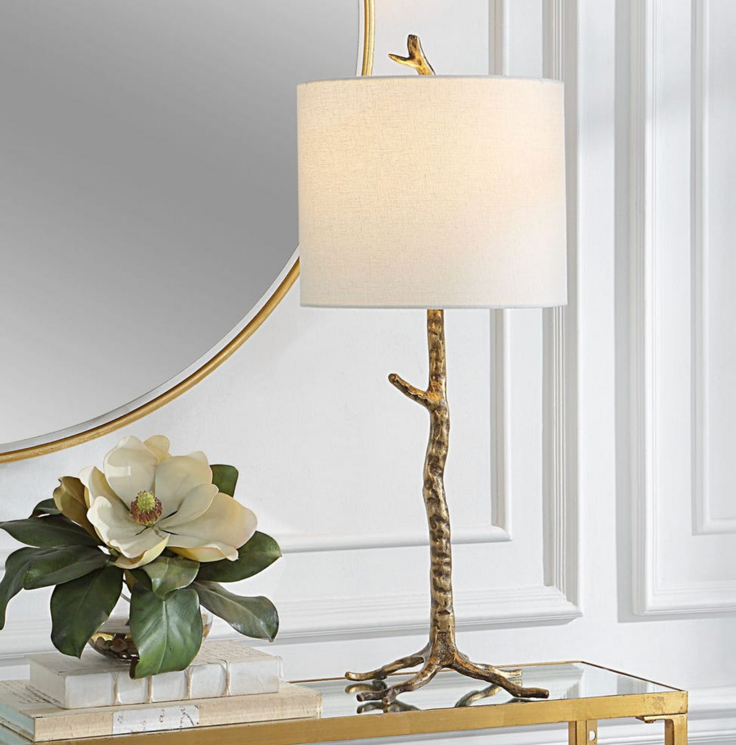 Rustic Tree Table Lamp- Gold