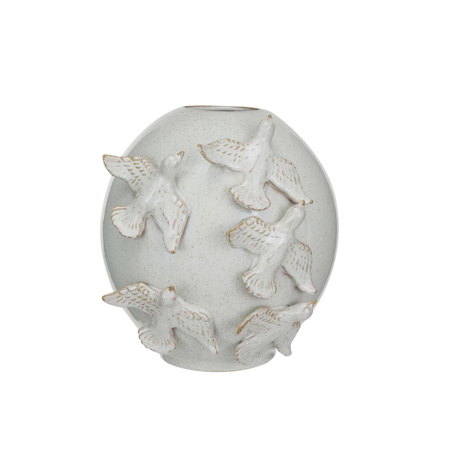 Handmade Stoneware Vase w/ Birds