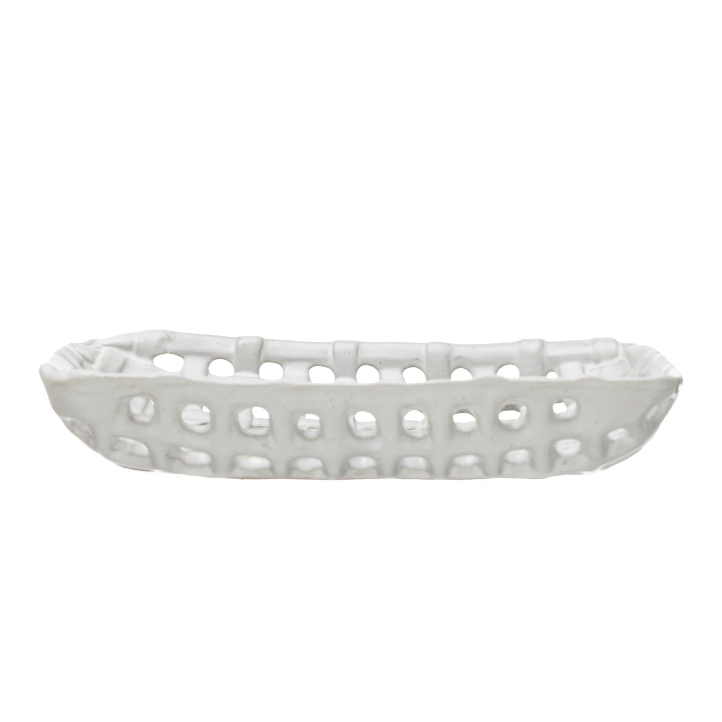 Handmade Stoneware Basket Dish, White