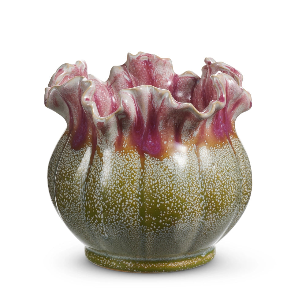 pink ruffle speckled planter