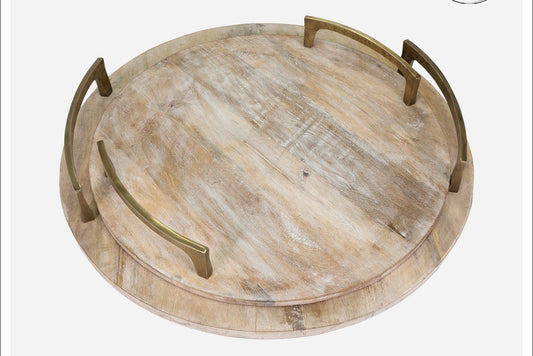 Oversized Wooden Tray with Gold Handles