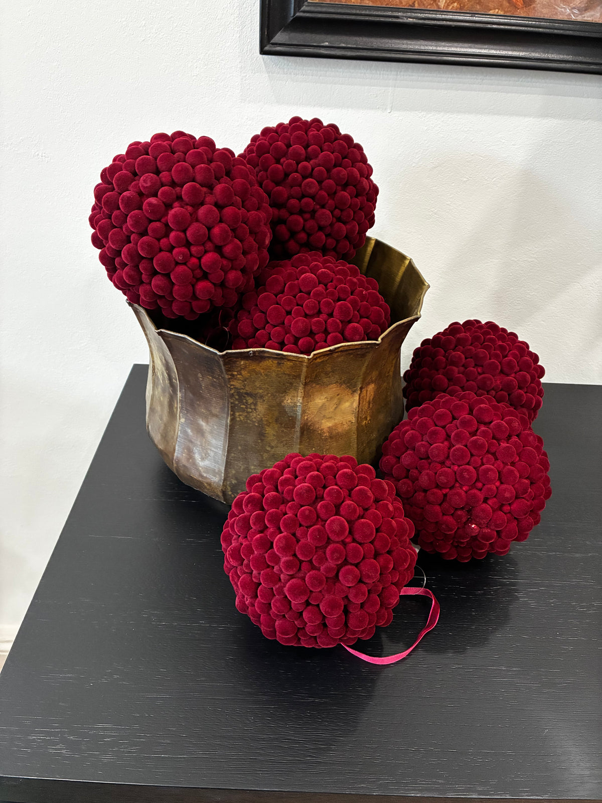 Burgundy Pompom Ball Ornament