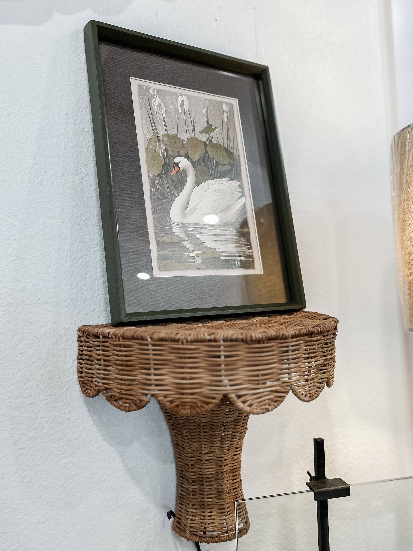 Scalloped Rattan Wall Sconce Shelf