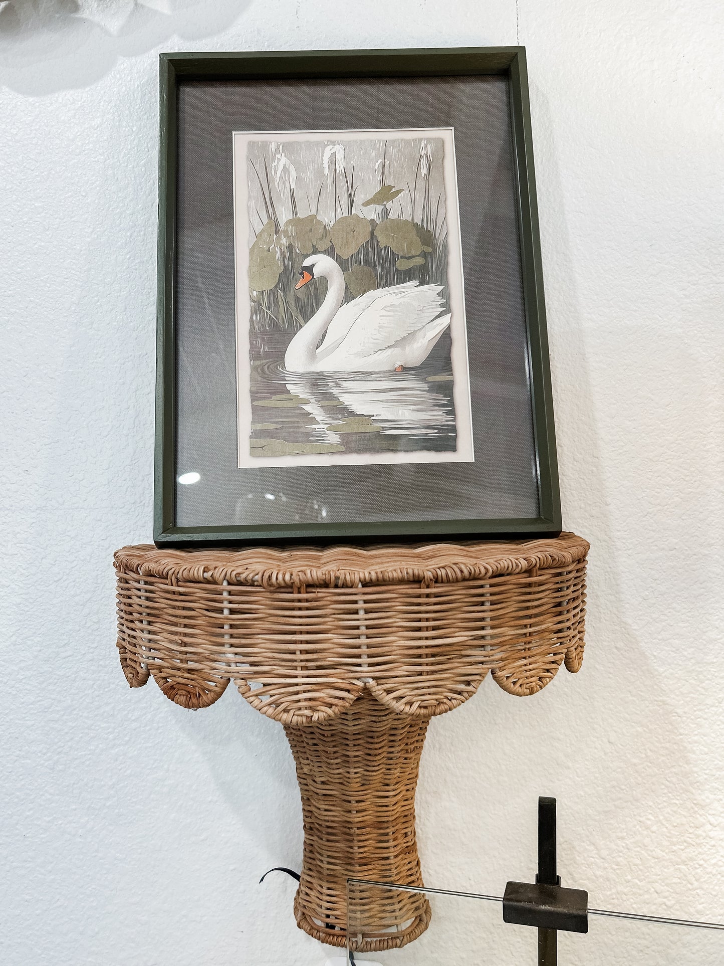 Scalloped Rattan Wall Sconce Shelf