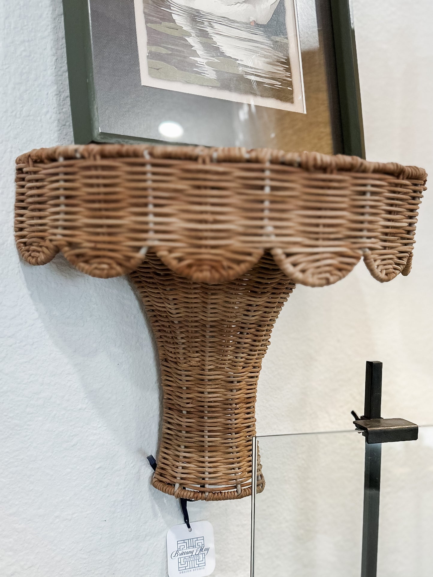 Scalloped Rattan Wall Sconce Shelf