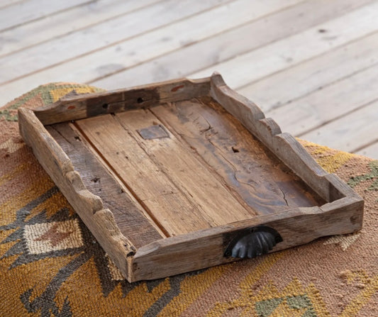 Scalloped tray with metal handles