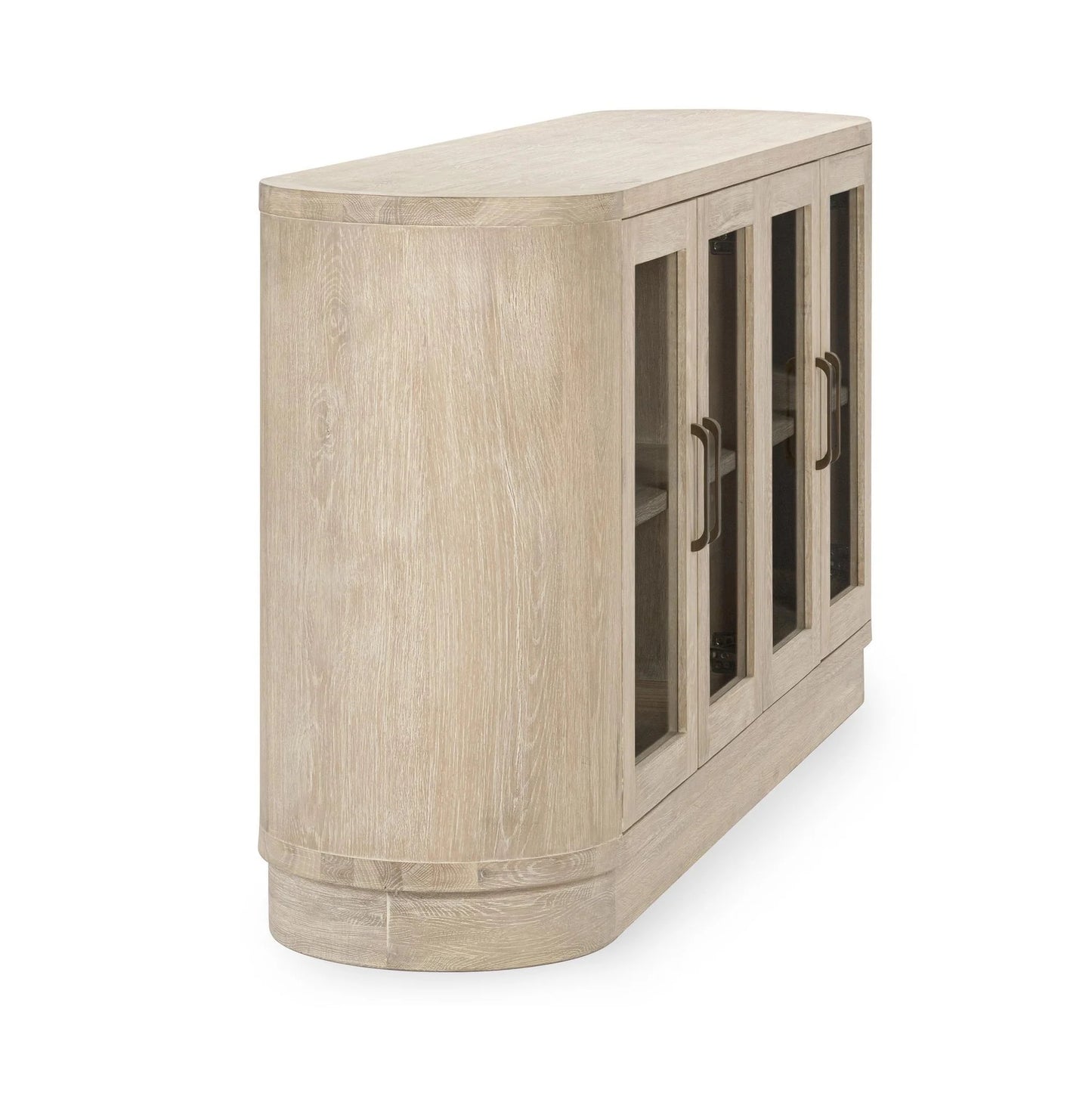 Oak washed console cabinet with glass doors