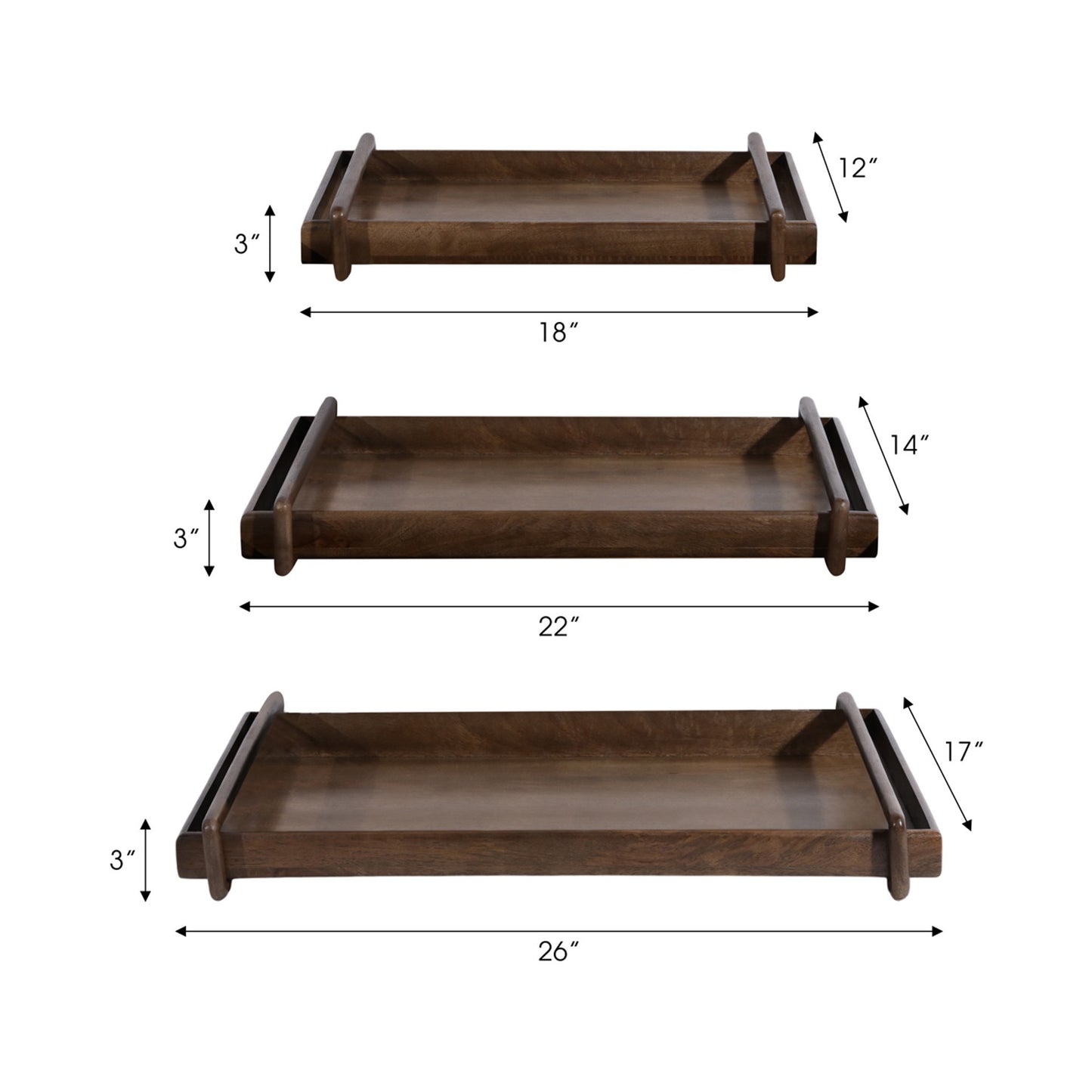 Wood trays with wood bar handle
