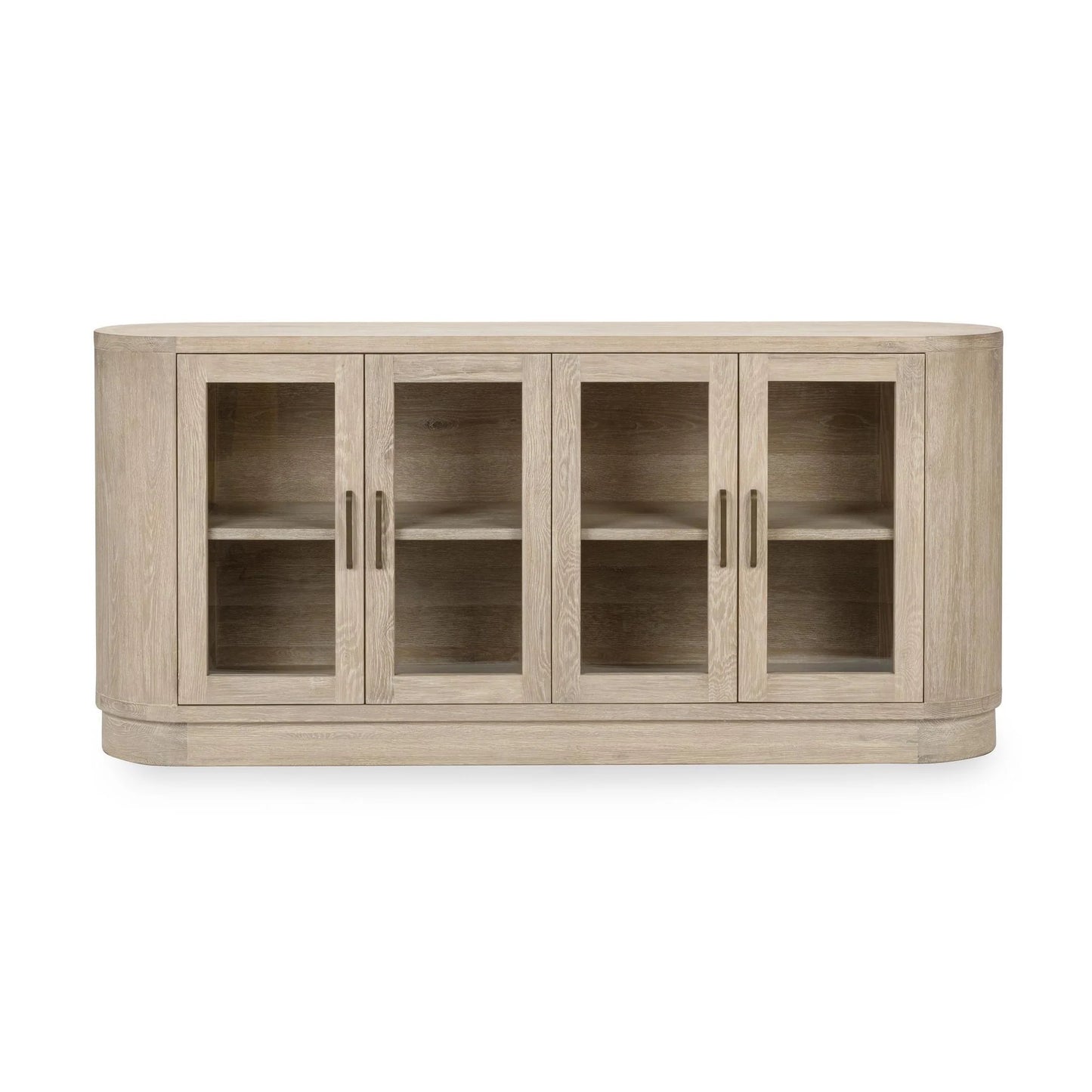 Oak washed console cabinet with glass doors