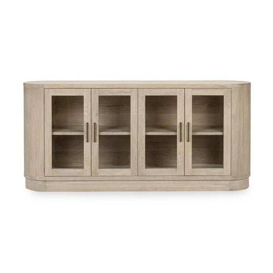 Oak washed console cabinet with glass doors