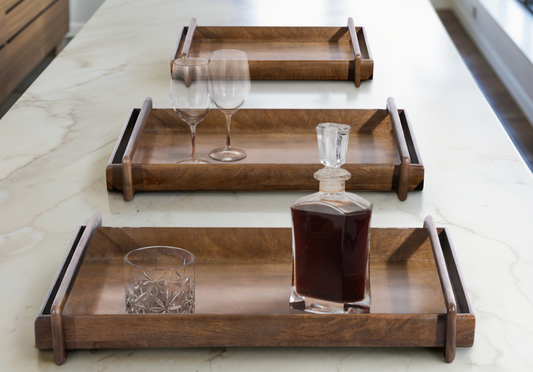Wood trays with wood bar handle