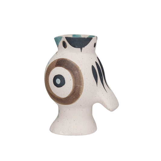 Hand-painted stoneware abstract bird vase