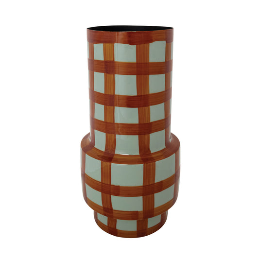 Enameled Metal Vase with Grid Pattern