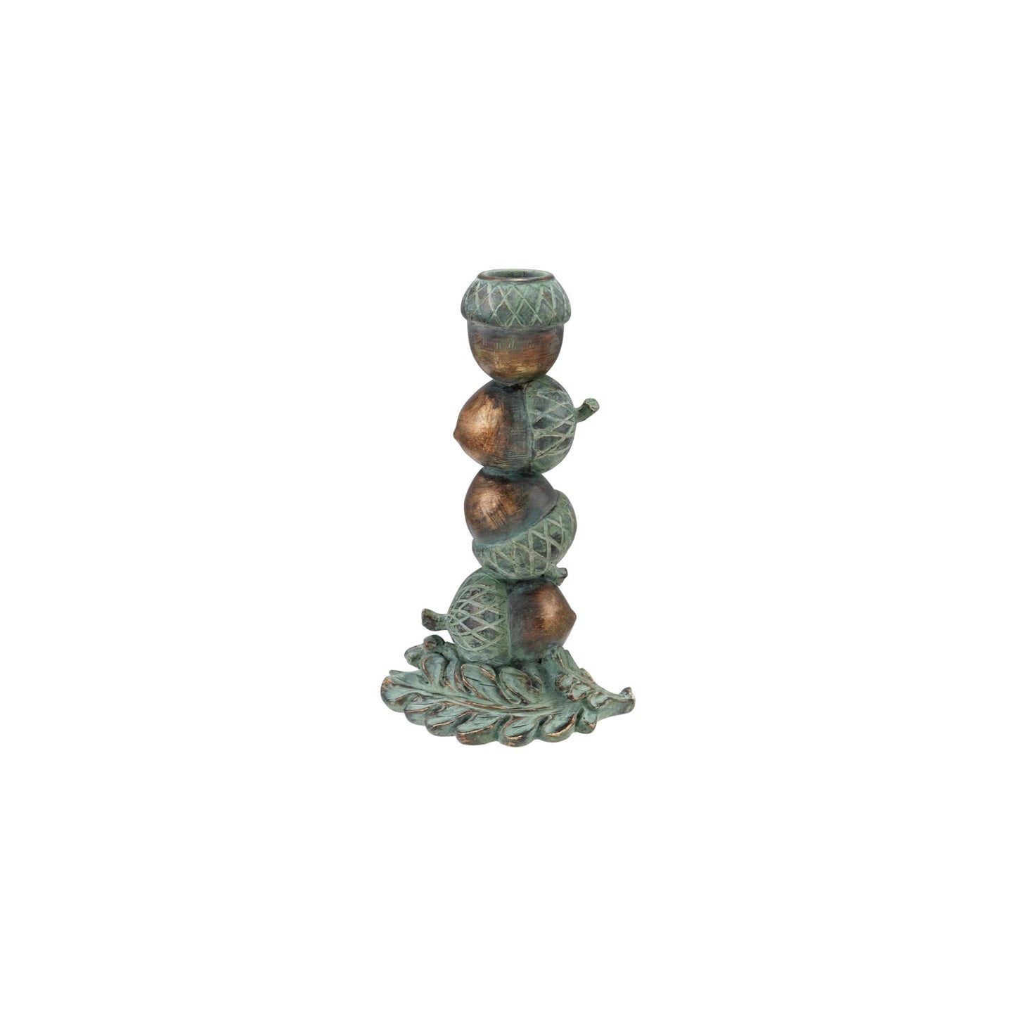 Resin Stacked Acorns Taper Holder, Verdigris & Copper Finish