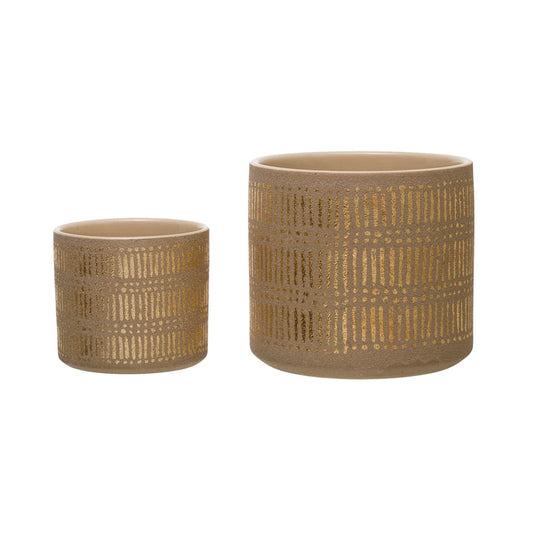 Stoneware Pot with Gold Stamp