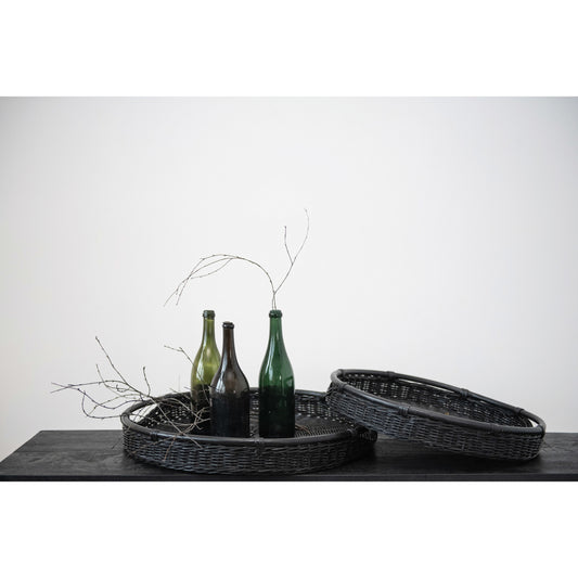 Black Round Wicker Tray Large