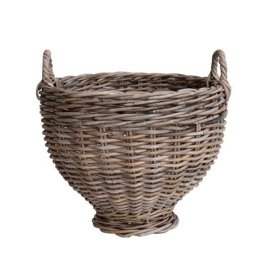 Hand-Woven Rattan Footed Basket w/ Handles