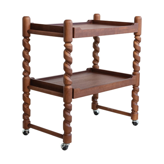 brushed rubber wood 2-tier bar cart