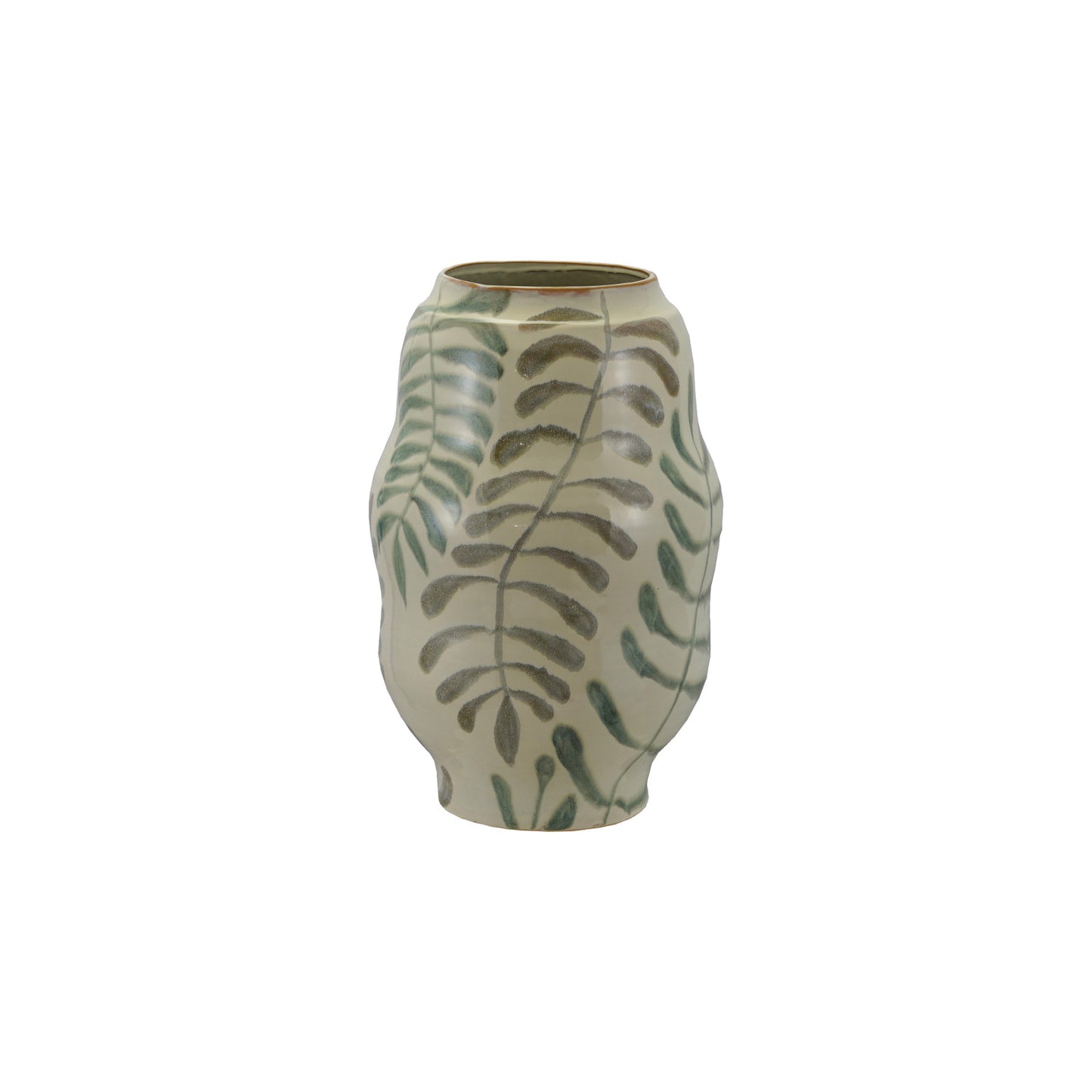 Hand-Painted Stoneware Organic Shaped Vase with Botanicals