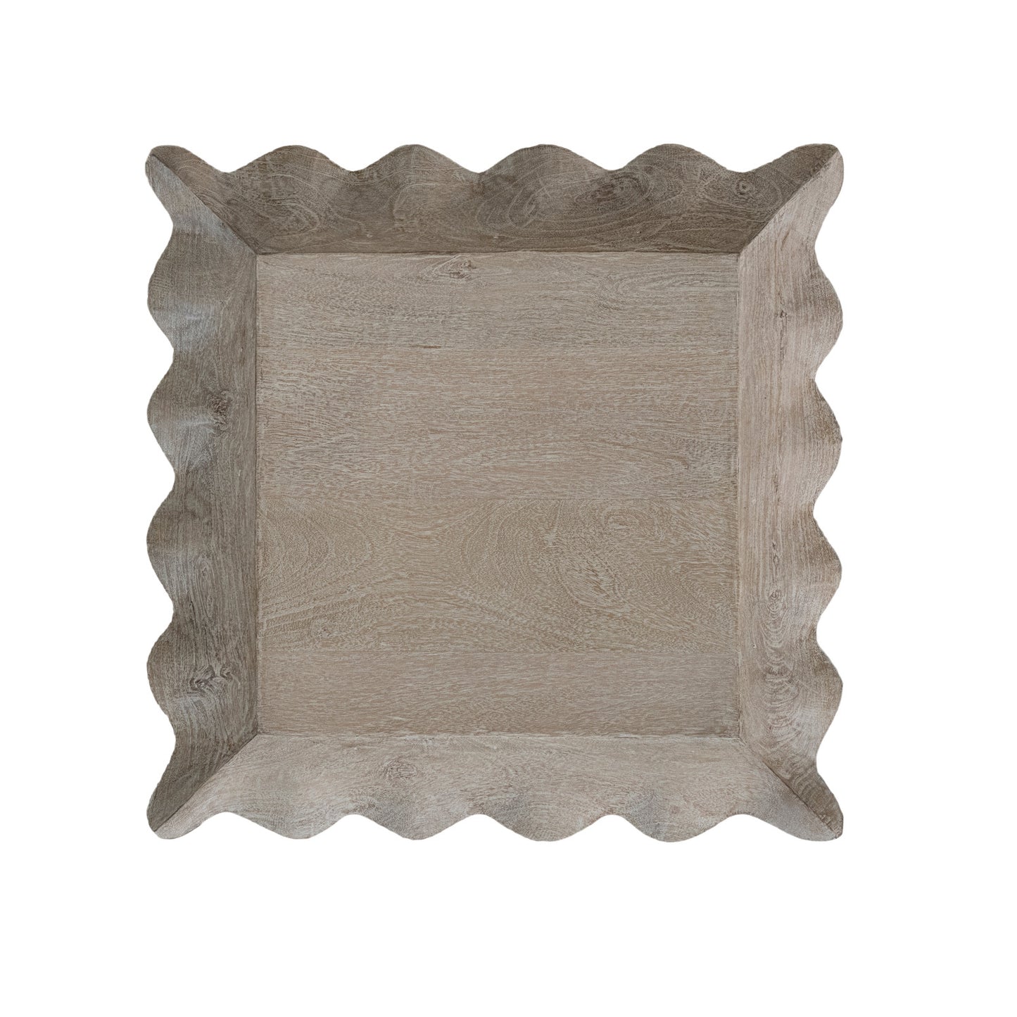 Mango Wood Scalloped Tray, Whitewashed