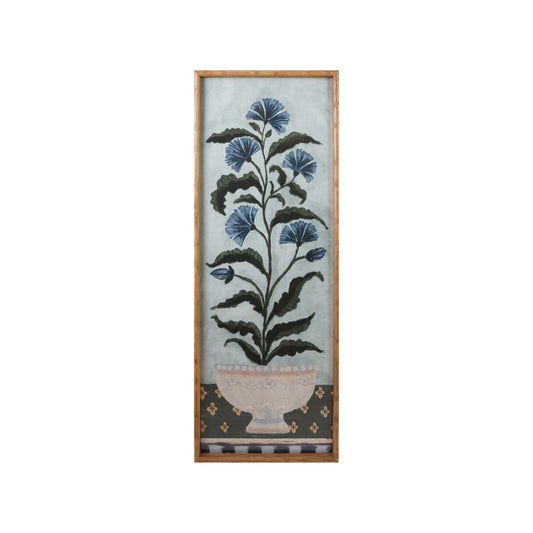 Wood Faux Bamboo Framed Glass Wall Decor