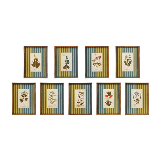 Wood Framed Glass Wall Decor with Striped Mat, 9 Styles