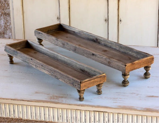 Wooden serving tray on turned legs