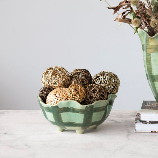 Hand Painted Green Plaid Bowl