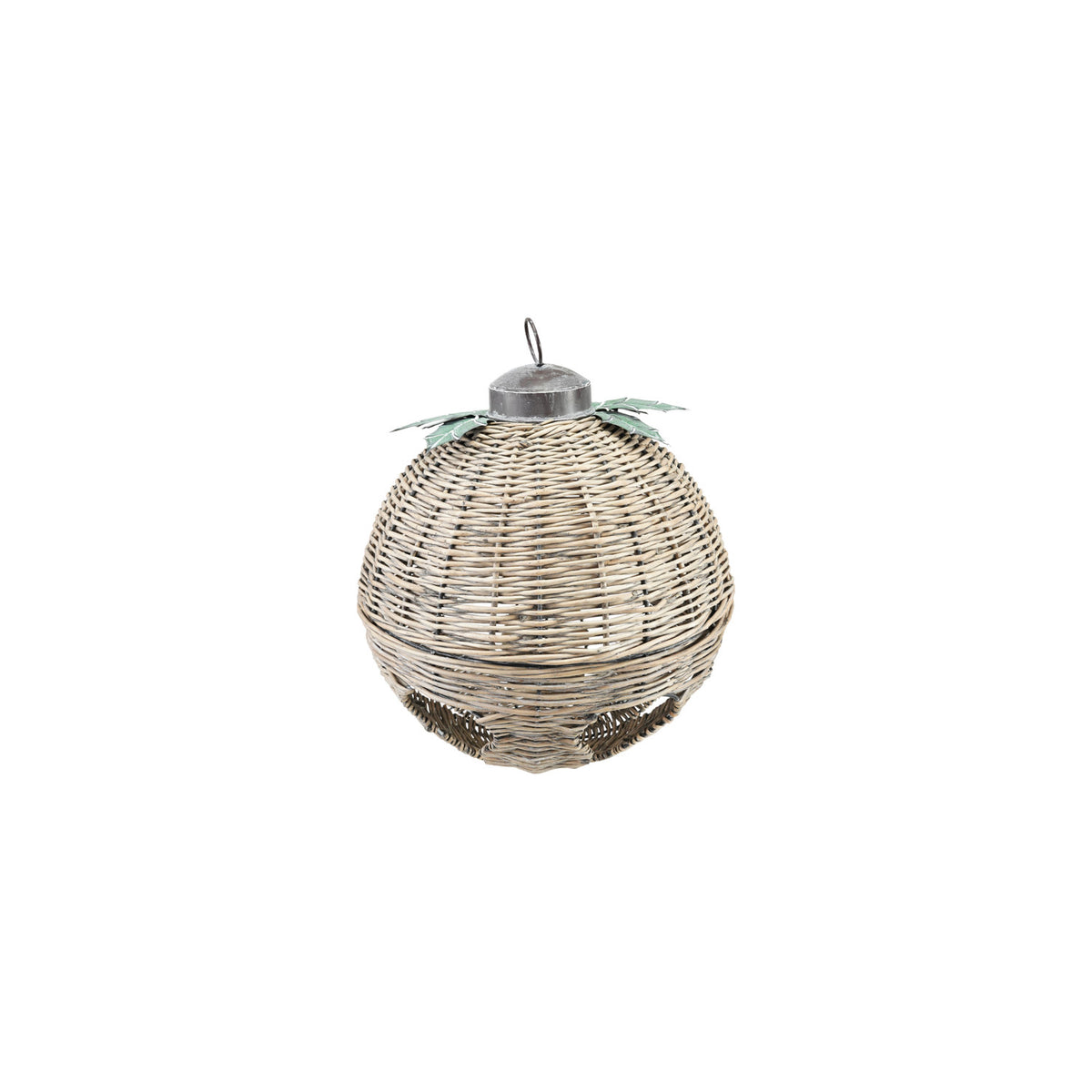 Oversized Hand-Woven Rattan Bell with Metal Leaves
