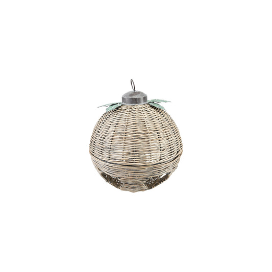 Oversized Hand-Woven Rattan Bell with Metal Leaves