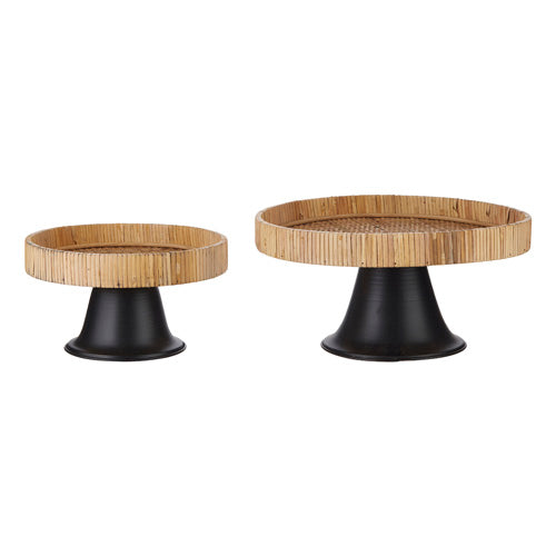 Black & Rattan Pedestal